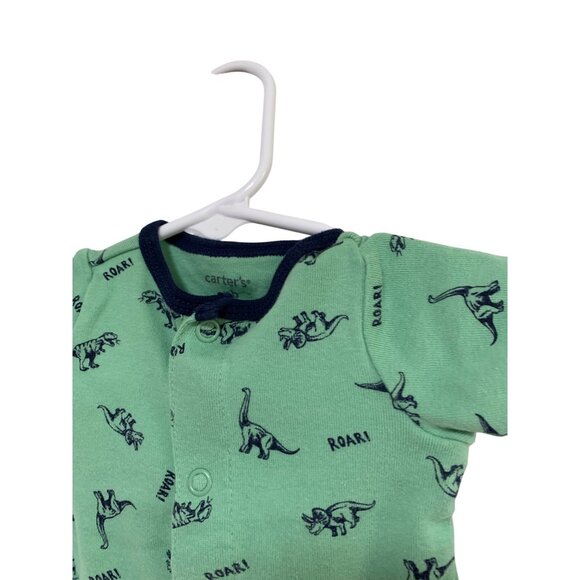 Carters Boys infant Baby Size Newborn Dinosaur Green Romper 1 piece Bodysuit sho - Picture 2 of 3